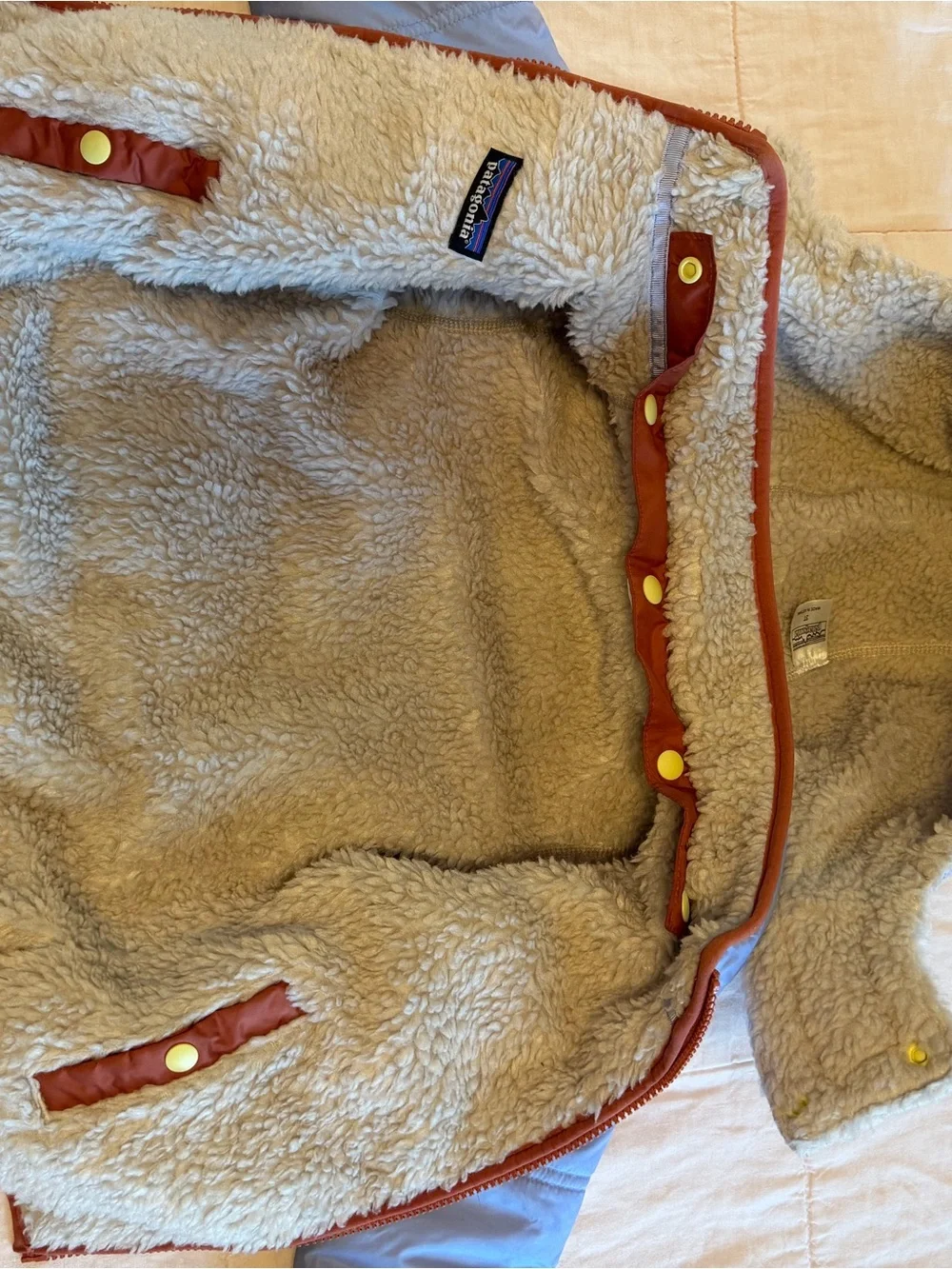 EUC Patagonia Colorblock Puffer Jacket in Light Blue & Mustard